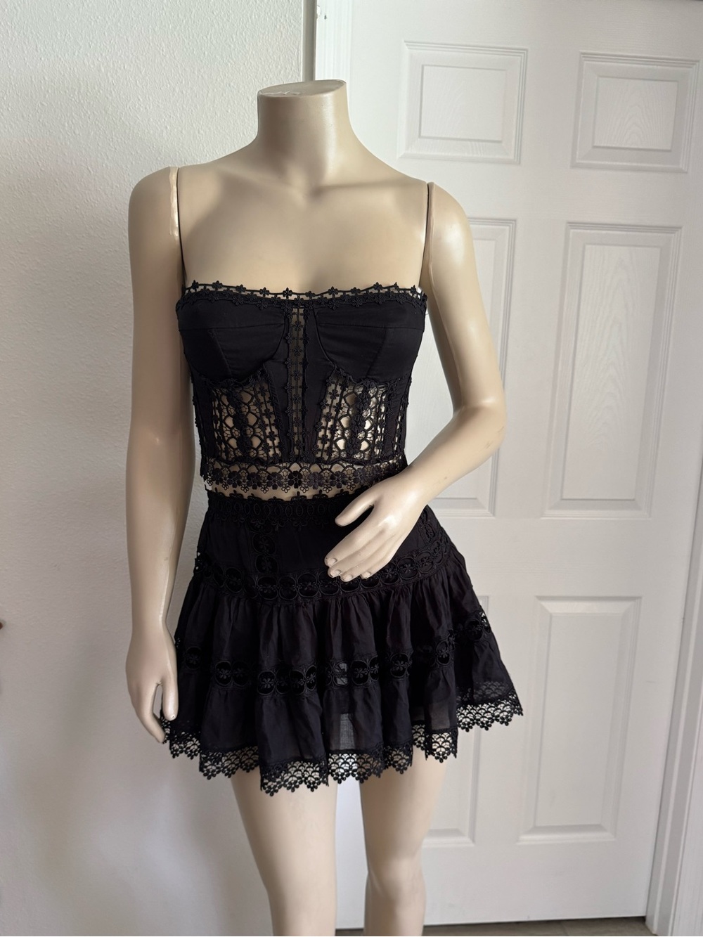 Charo Ruiz Black Lace Corset Mini Skirt Set